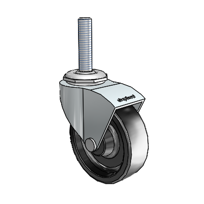 Roulette pivotante Monarch à tige filetée en zinc, avec roue en polyoléfine noire de 2,5 x 0,8125