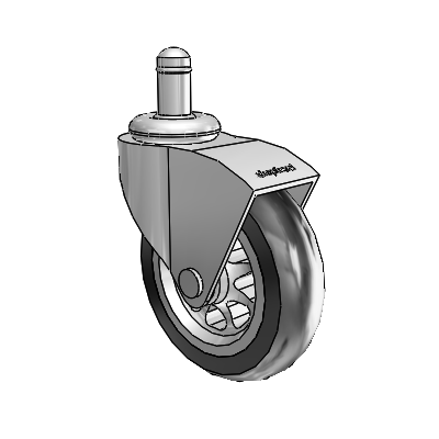 Monarch Grip Ring Polished Nickel Swivel Caster with 3 x .8125 Black No-Matic Rubber Wheel