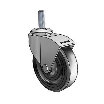 Monarch Threaded Stem Polished Nickel Swivel Caster with 3 x .8125 Black Hard Rubber Wheel
