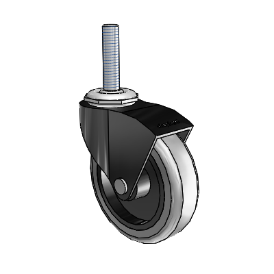 Roulette pivotante Monarch à tige filetée, finition oxydée noire, avec 3 roues en caoutchouc thermoplastique gris de 0,8125
