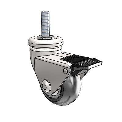 Omega Threaded Stem Bright Chrome Swivel Caster with 2 x .9375 Black Neoprene Rubber Wheel and Tread Lock Brake