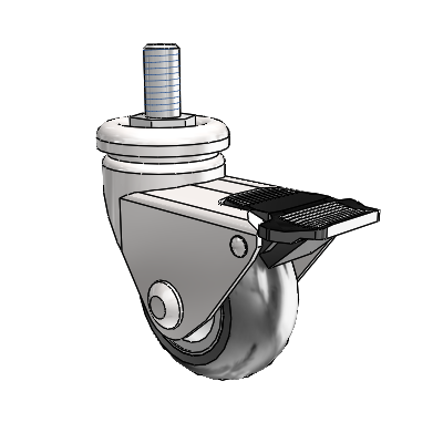 Omega Threaded Stem Bright Chrome Swivel Caster with 2 x .9375 Black Neoprene Rubber Wheel and Tread Lock Brake