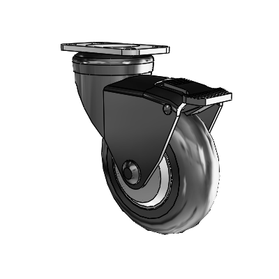 Omega Top Plate Black Swivel Caster with 3 x .9375 Black MonoTech Wheel and Tread Lock Brake
