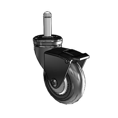 Omega Grip Ring Black Swivel Caster with 3 x .9375 Black MonoTech Wheel and Tread Lock Brake