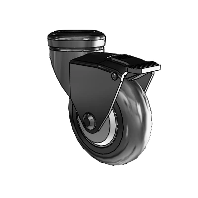 Omega Hollow Kingpin Black Swivel Caster with 3 x .9375 Black MonoTech Wheel and Tread Lock Brake