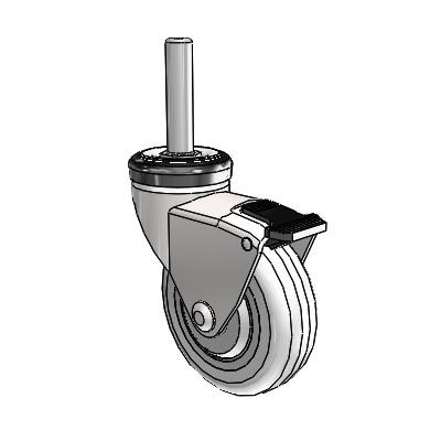 Omega Round Stem Bright Chrome Swivel Caster with 3 x .9375 Clear Vipor Wheel and Tread Lock Brake