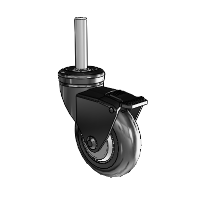 Omega Round Stem Black Swivel Caster with 3 x .9375 Black MonoTech Wheel and Tread Lock Brake