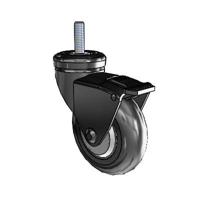 Omega Threaded Stem Black Swivel Caster with 3 x .9375 Black MonoTech Wheel and Tread Lock Brake