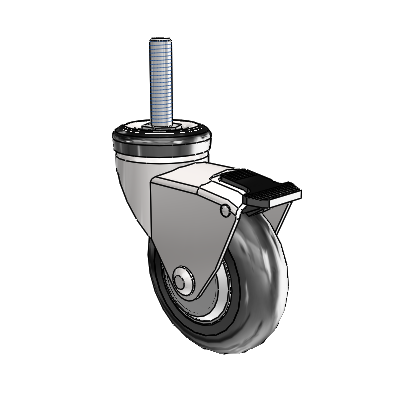 Omega Threaded Stem Bright Chrome Swivel Caster with 3 x .9375 Black MonoTech Wheel and Tread Lock Brake