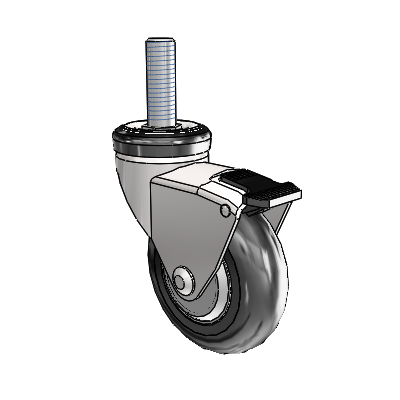 Omega Threaded Stem Bright Chrome Swivel Caster with 3 x .9375 Black MonoTech Wheel and Tread Lock Brake
