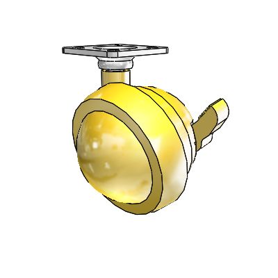 Top Plate Bright Brass Swivel Ball Caster with 2.5 Wheel and Brake