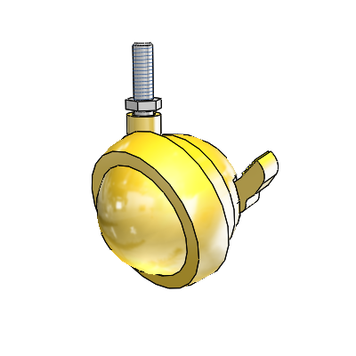 Threaded Stem Bright Brass Swivel Ball Caster with 2.5 Wheel and Brake