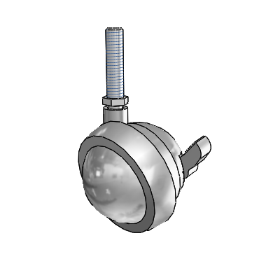 Threaded Stem Satin Chrome Swivel Ball Caster with 2.5 Wheel and Brake