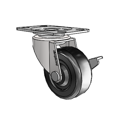Regent Top Plate Bright Chrome Swivel Caster with 2 x .8125 Black Soft Rubber Wheel and Side Brake