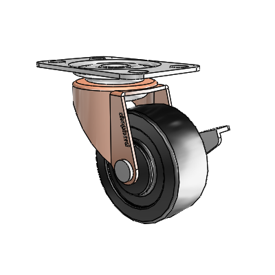 Regent Top Plate Copper Oxide Swivel Caster with 2 x .8125 Black Polyolefin Wheel and Side Brake