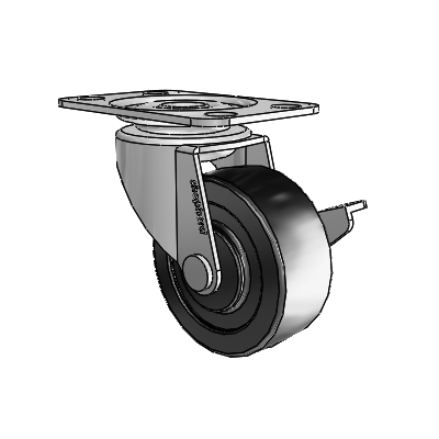Regent Top Plate Polished Nickel Swivel Caster with 2 x .8125 Black Polyolefin Wheel and Side Brake