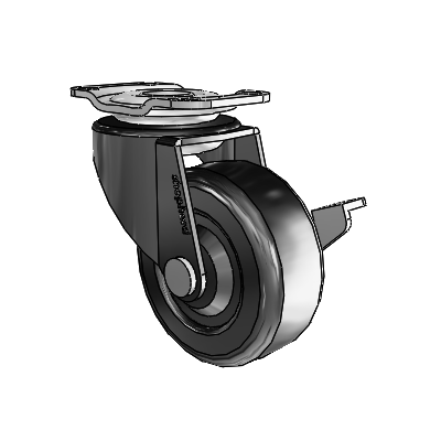 Regent Top Plate Black Oxide Swivel Caster with 2 x .8125 Soft Rubber Wheel and Side Brake