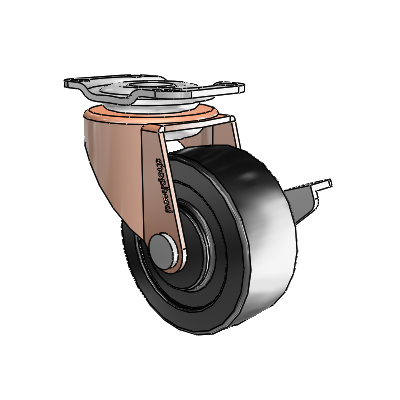 Regent Top Plate Copper Oxide Swivel Caster with 2 x .8125 Black Polyolefin Wheel and Side Brake