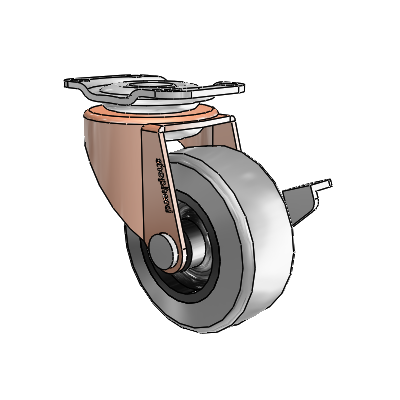 Regent Top Plate Copper Oxide Swivel Caster with 2 x .8125 Grey Thermoplastic Rubber Wheel and Side Brake