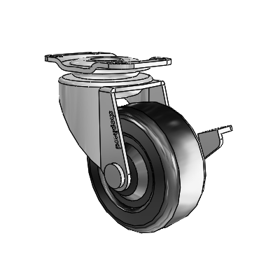 Regent Top Plate Polished Nickel Swivel Caster with 2 x .8125 Black Soft Rubber Wheel and Side Brake