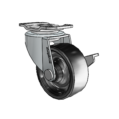 Regent Top Plate Zinc Swivel Caster with 2 x .8125 Black Polyolefin Wheel and Side Brake