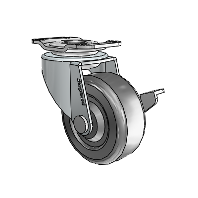 Regent Top Plate Zinc Swivel Caster with 2 x .8125 Black Hard Rubber Wheel and Side Brake