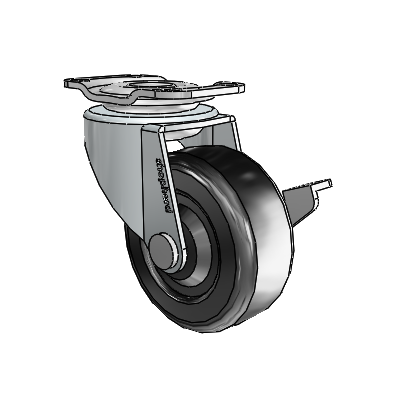 Regent Top Plate Zinc Swivel Caster with 2 x .8125 Black Soft Rubber Wheel and Side Brake