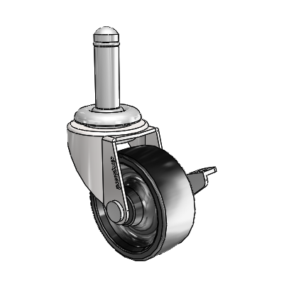Regent Grip Ring Bright Chrome Swivel Caster with 2 x .8125 Black Polyolefin Wheel and Side Brake