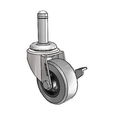 Regent Grip Ring Bright Chrome Swivel Caster with 2 x .8125 Grey Thermoplastic Rubber Wheel and Side Brake