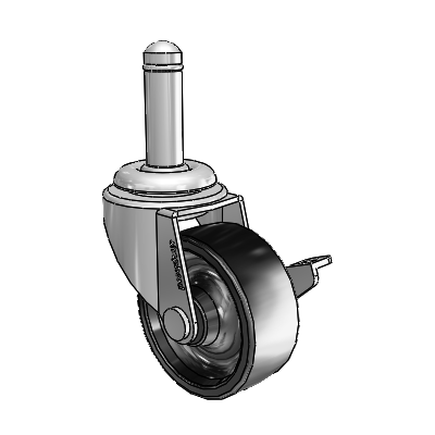 Regent Grip Ring Polished Nickel Swivel Caster with 2 x .8125 Black Polyolefin Wheel and Side Brake