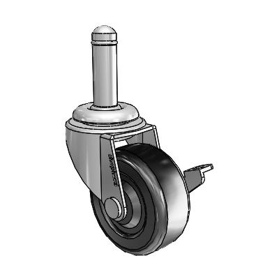 Regent Grip Ring Polished Nickel Swivel Caster with 2 x .8125 Black Soft Rubber Wheel and Side Brake