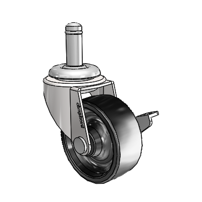 Regent Grip Ring Bright Chrome Swivel Caster with 2 x .8125 Black Polyolefin Wheel and Side Brake