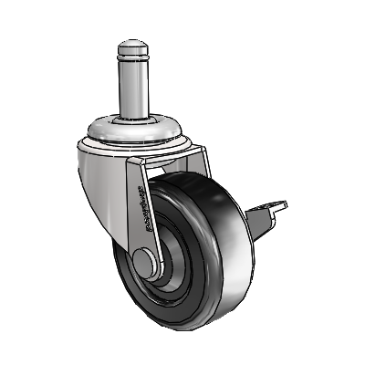 Regent Grip Ring Bright Chrome Swivel Caster with 2 x .8125 Black Soft Rubber Wheel and Side Brake