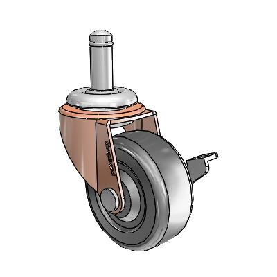 Regent Grip Ring Copper Oxide Swivel Caster with 2 x .8125 Black Hard Rubber Wheel and Side Brake