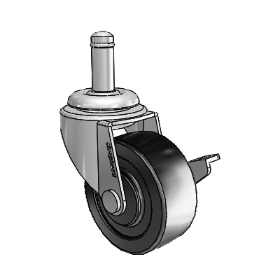 Regent Grip Ring Polished Nickel Swivel Caster with 2 x .8125 Black Polyolefin Wheel and Side Brake
