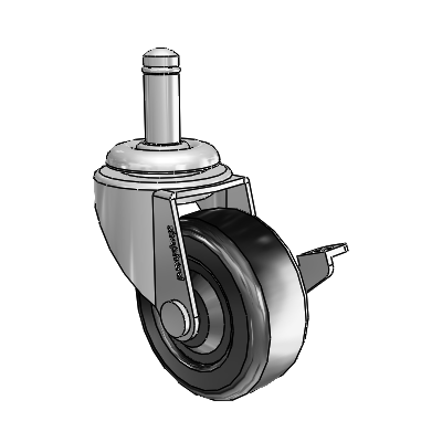 Regent Grip Ring Polished Nickel Swivel Caster with 2 x .8125 Black Soft Rubber Wheel and Side Brake