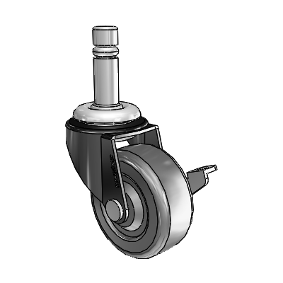 Regent Grip Ring Black Oxide Swivel Caster with 2 x .8125 Hard Rubber Wheel and Side Brake
