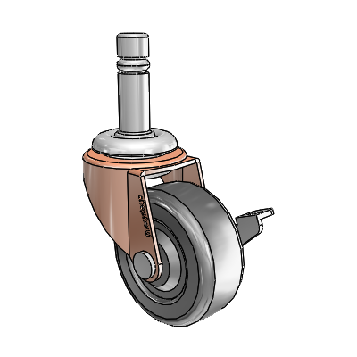 Regent Grip Ring Copper Oxide Swivel Caster with 2 x .8125 Black Hard Rubber Wheel and Side Brake