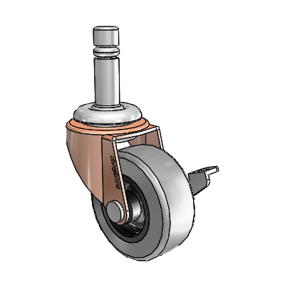 Regent Grip Ring Copper Oxide Swivel Caster with 2 x .8125 Grey Thermoplastic Rubber Wheel and Side Brake