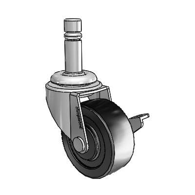 Regent Grip Ring Polished Nickel Swivel Caster with 2 x .8125 Black Polyolefin Wheel and Side Brake