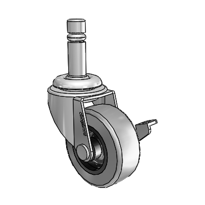 Regent Grip Ring Polished Nickel Swivel Caster with 2 x .8125 Grey Thermoplastic Rubber Wheel and Side Brake