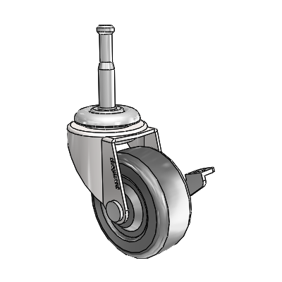 Regent Grip Neck Bright Chrome Swivel Caster with 2 x .8125 Black Hard Rubber Wheel and Side Brake