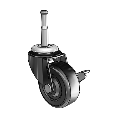 Regent Grip Neck Black Oxide Swivel Caster with 2 x .8125 Soft Rubber Wheel and Side Brake