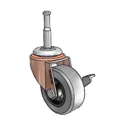 Regent Grip Neck Copper Oxide Swivel Caster with 2 x .8125 Grey Thermoplastic Rubber Wheel and Side Brake