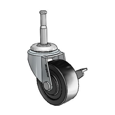 Regent Grip Neck Zinc Swivel Caster with 2 x .8125 Black Polyolefin Wheel and Side Brake