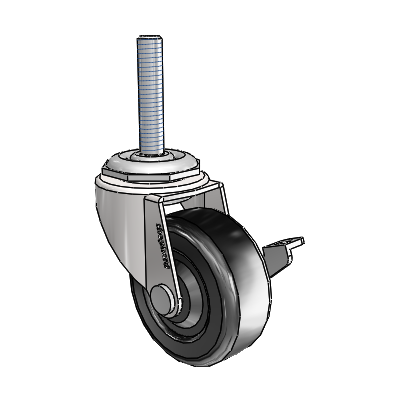 Regent Threaded Stem Bright Chrome Swivel Caster with 2 x .8125 Black Soft Rubber Wheel and Side Brake