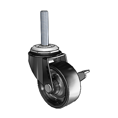 Regent Threaded Stem Black Oxide Swivel Caster with 2 x .8125 Polyolefin Wheel and Side Brake