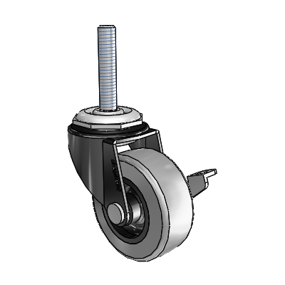 Regent Threaded Stem Black Oxide Swivel Caster with 2 x .8125 Grey Thermoplastic Rubber Wheel and Side Brake