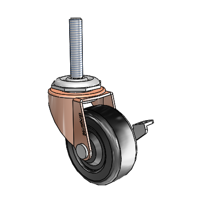 Regent Threaded Stem Copper Oxide Swivel Caster with 2 x .8125 Black Soft Rubber Wheel and Side Brake