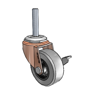 Regent Threaded Stem Copper Oxide Swivel Caster with 2 x .8125 Grey Thermoplastic Rubber Wheel and Side Brake